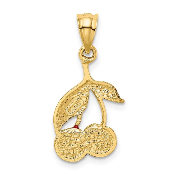 14k Yellow Gold Polished Red Enameled Cherries Pendant Goldia Necklaces
