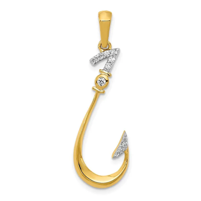 14K Yellow Gold Real Diamond Fish Hook Pendant Goldia Necklaces