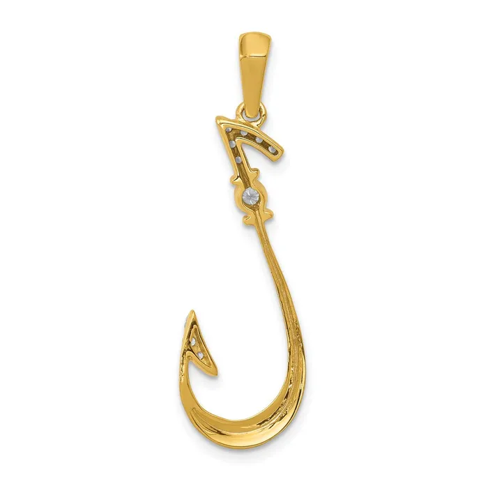 14K Yellow Gold Real Diamond Fish Hook Pendant Goldia Necklaces