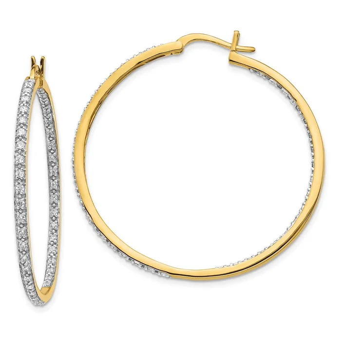 14k Yellow Gold Real Diamond InOut Hoop Earrings Goldia Earrings