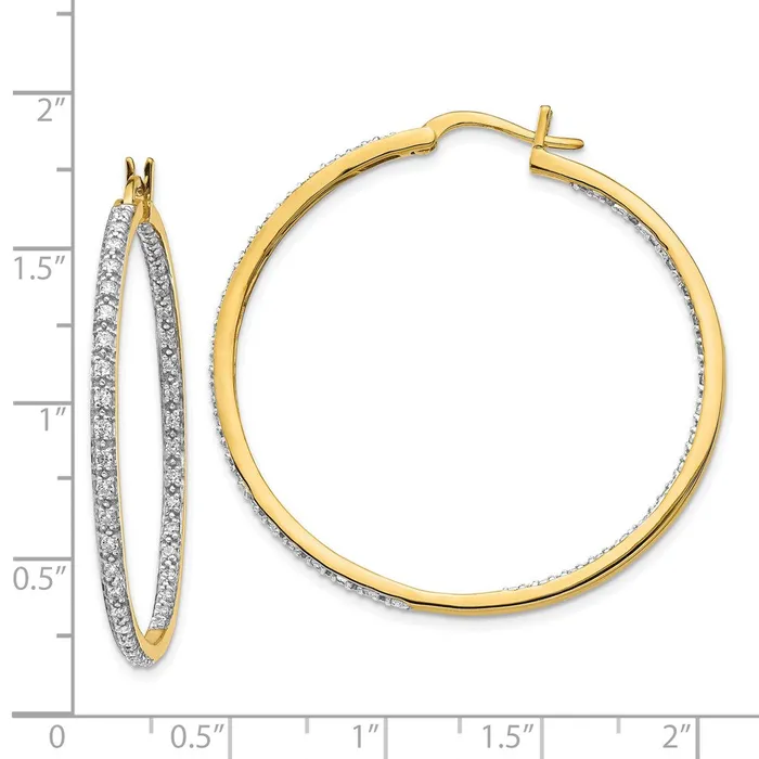 14k Yellow Gold Real Diamond InOut Hoop Earrings Goldia Earrings