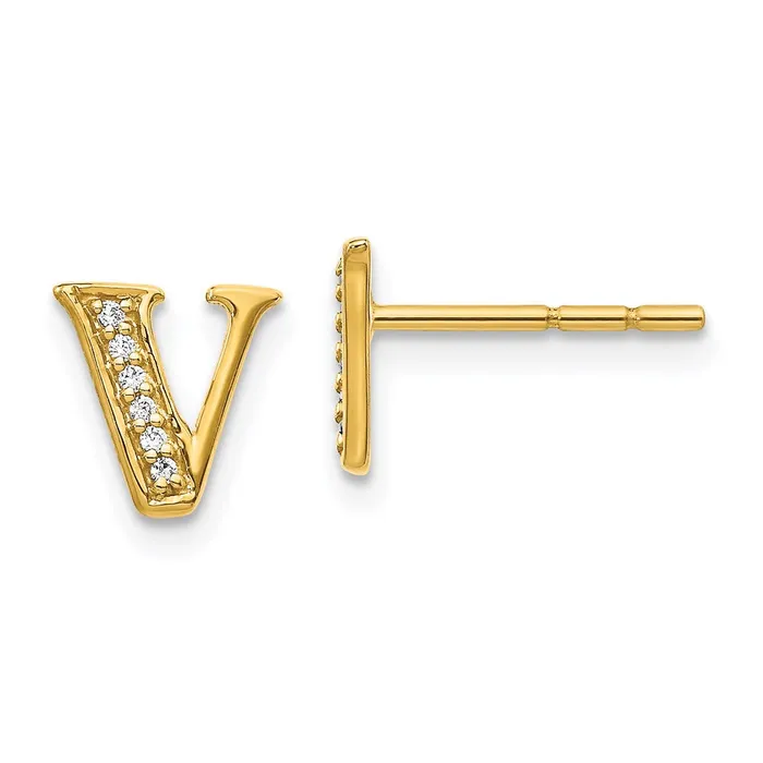 14k Yellow Gold Real Diamond Initial V Earrings Goldia Earrings