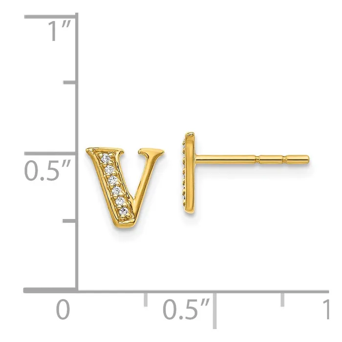 14k Yellow Gold Real Diamond Initial V Earrings Goldia Earrings