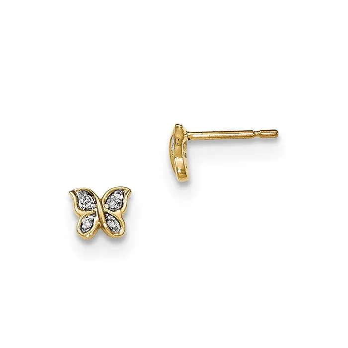 14k Yellow Gold Real Diamond Pav Post Butterfly Earrings Goldia Earrings