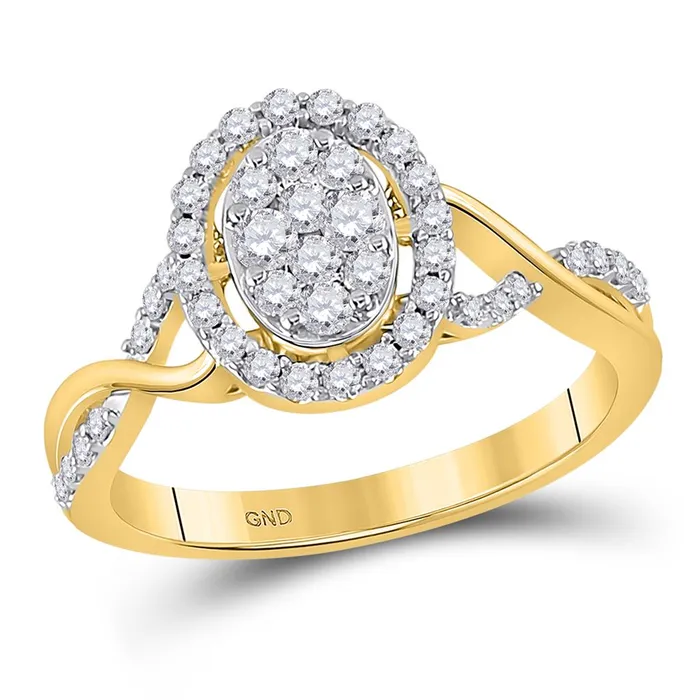 14k Yellow Gold Round Diamond Oval Cluster Ring 12 Cttw gndatlanta Rings