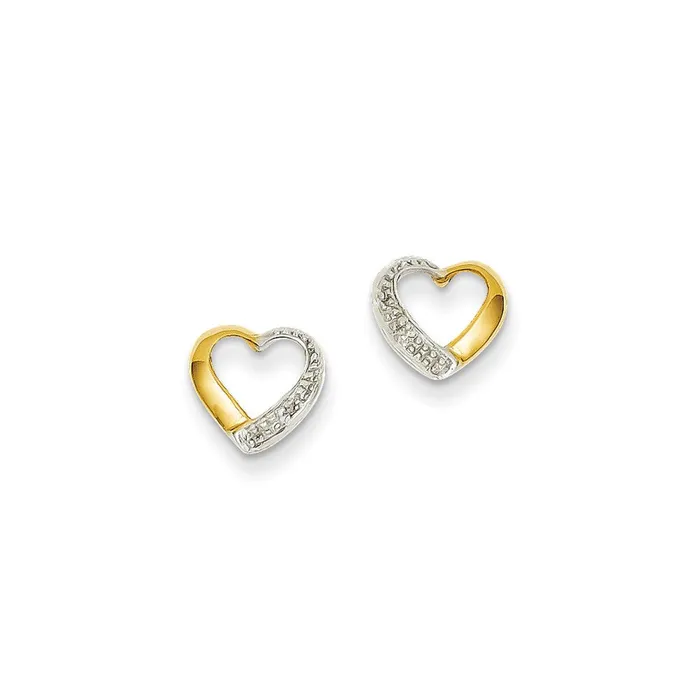 14k Yellow Gold u0026 Rhodium Real Diamond Heart Post Earrings Goldia Earrings