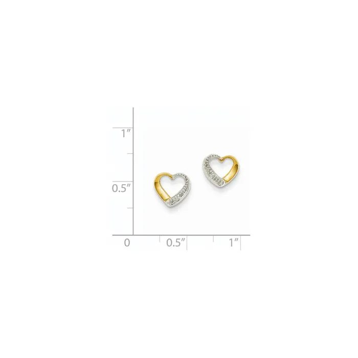 14k Yellow Gold u0026 Rhodium Real Diamond Heart Post Earrings Goldia Earrings