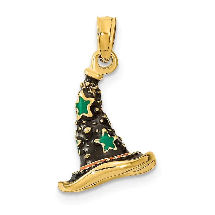 14k Yellow Gold w Enamel 3D Witchs Hat Halloween Charm Goldia Charm Necklaces 14k Yellow Gold w Enamel 3D Witchs Hat Halloween Charm Goldia Charm Necklaces