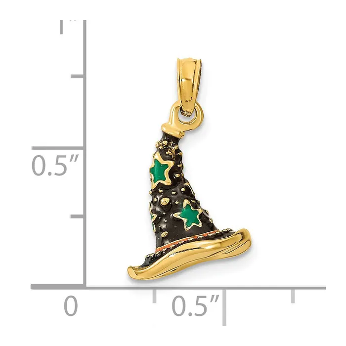 14k Yellow Gold w Enamel 3D Witchs Hat Halloween Charm Goldia Charm Necklaces