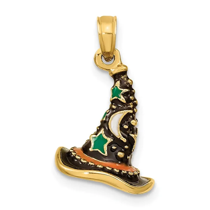 14k Yellow Gold w Enamel 3D Witchs Hat Halloween Charm Goldia Charm Necklaces