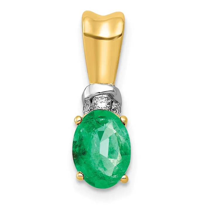 14k Yellow Gold wRhodium Real Diamond and Oval Emerald Pendant Goldia Necklaces