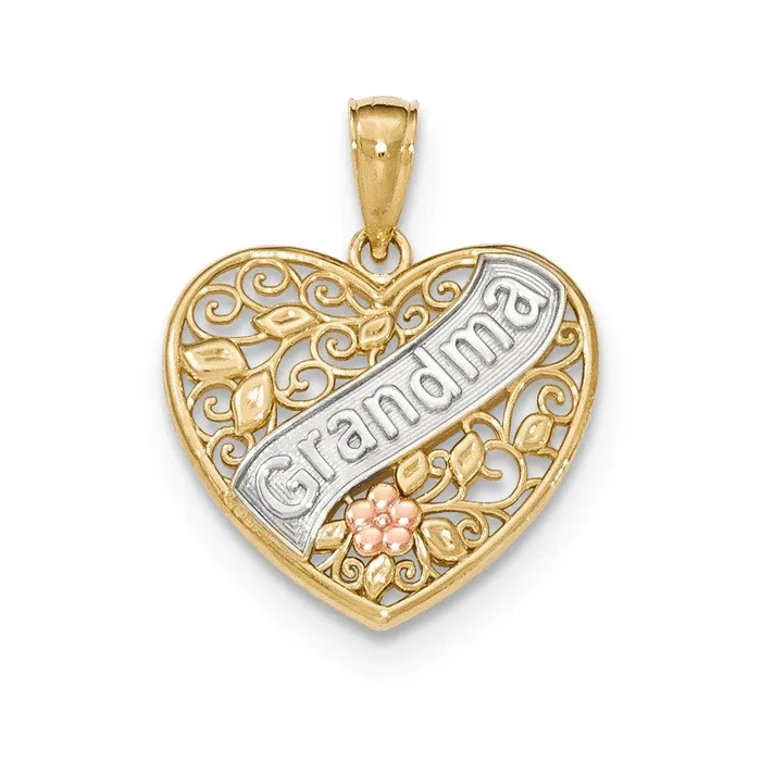 14k Yellow Rhodium Gold Yellow Rose Gold wRhodium Grandma Heart Pendant Goldia Necklaces