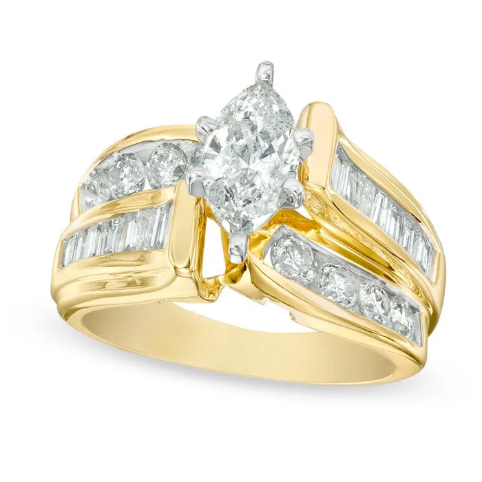 20 CT TW Marquise Natural Diamond Double Row Engagement Ring in Solid 14K Gold Goldia Rings