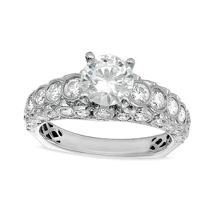 20 CT TW Natural Diamond Antique VintageStyle Engagement Ring in Solid 14K White Gold Goldia Rings