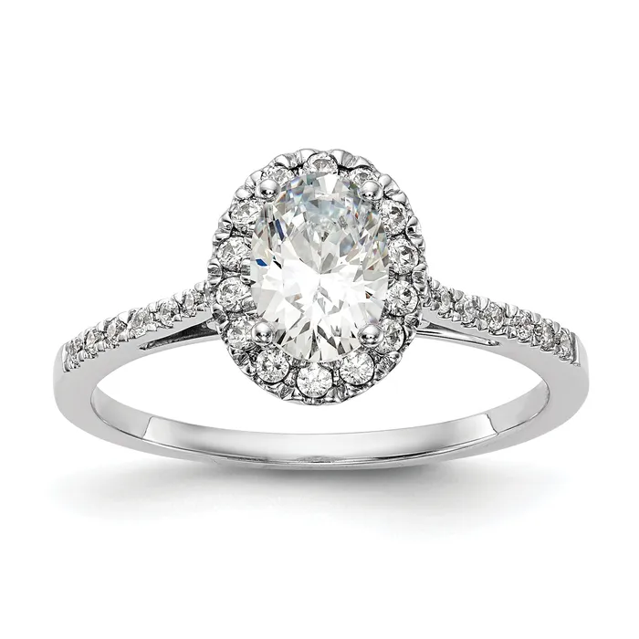 200ct CZ Solid Real 14k White Gold Oval Halo Engagement Ring Goldia Rings