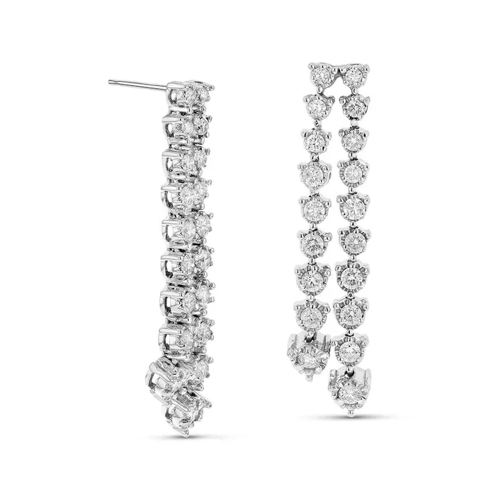 2 CT TW Diamond Double Row Drop Earrings in 14K White Gold II1 Goldia Earrings