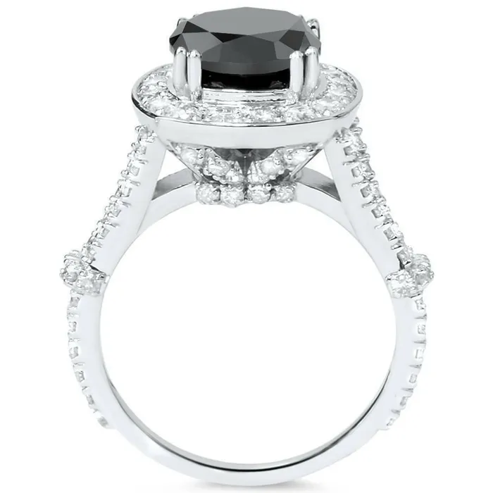 4ct Black REAL Diamond Cushion Vintage Engagement Ring 14K White Gold Goldiacom Rings