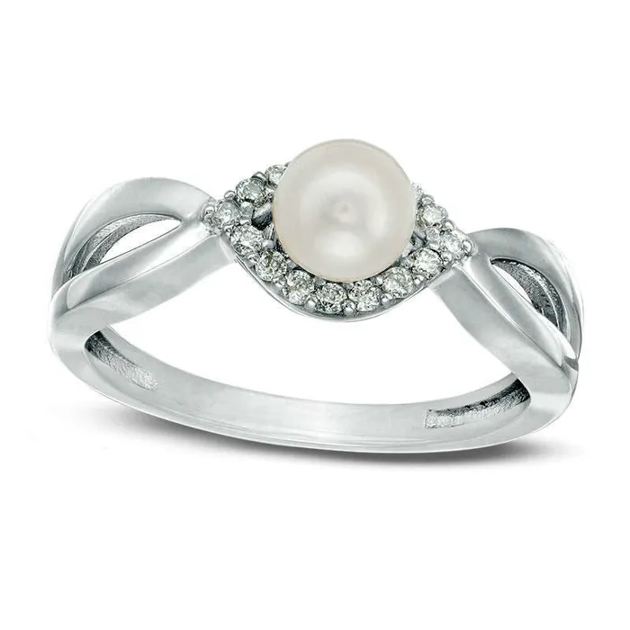 50mm Cultured Freshwater Pearl and 013 CT TW Natural Diamond Frame Twist Shank Ring in Sterling Silver Goldia Rings