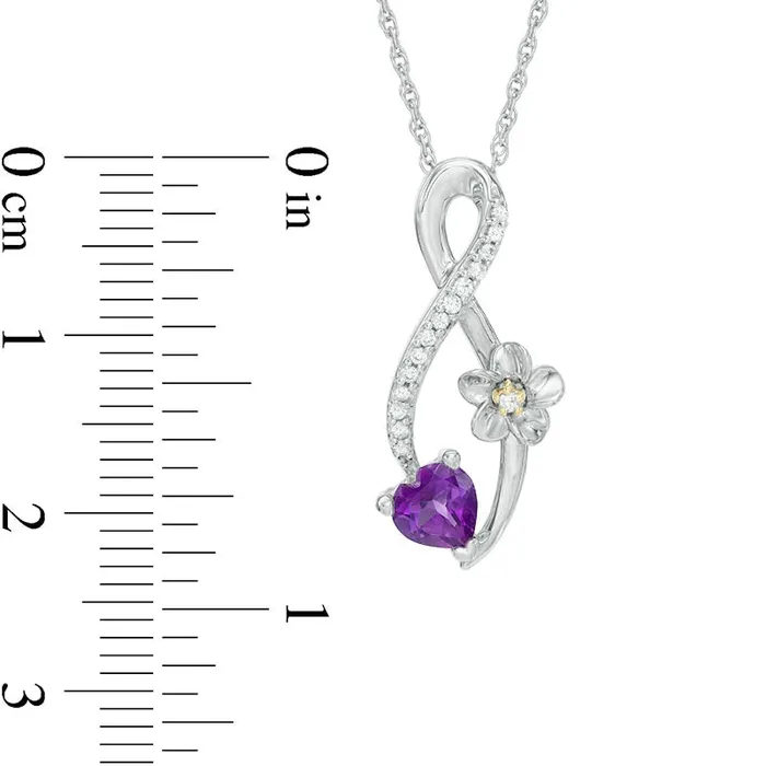 50mm HeartShaped Amethyst and Natural Diamond Accent Infinity with Flower Pendant in Sterling Silver and 10K Yellow Gold Goldia Necklaces