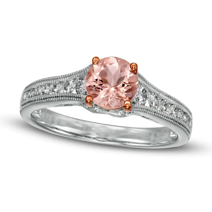 60mm Morganite and 038 CT TW Natural Diamond Antique VintageStyle Ring in Solid 14K White Gold Goldia Rings
