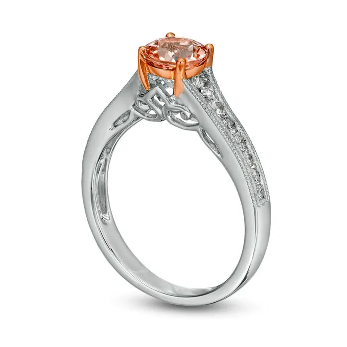 60mm Morganite and 038 CT TW Natural Diamond Antique VintageStyle Ring in Solid 14K White Gold Goldia Rings