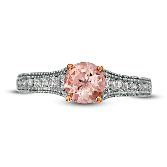 60mm Morganite and 038 CT TW Natural Diamond Antique VintageStyle Ring in Solid 14K White Gold Goldia Rings