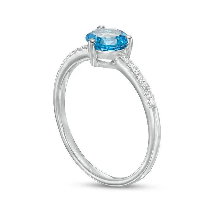 60mm Swiss Blue Topaz and 010 CT TW Natural Diamond Ring in Solid 10K White Gold Goldia Rings
