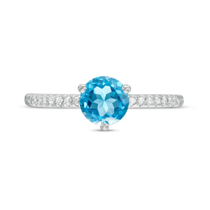 60mm Swiss Blue Topaz and 010 CT TW Natural Diamond Ring in Solid 10K White Gold Goldia Rings
