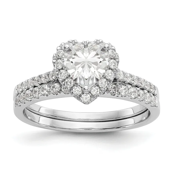6mm Heart Shape CZ Halo Style Engagement Ring in 14K White Gold Goldiacom Rings