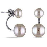 70 105mm Button Cultured Freshwater Pearl FrontBack Earrings in Sterling Silver Goldia Earrings