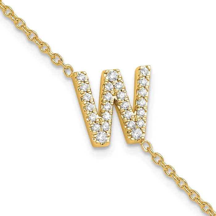 Bracelets goldiaca 14k Yellow Gold Natural Diamond Sideways Letter W w 1in ext Bracelet