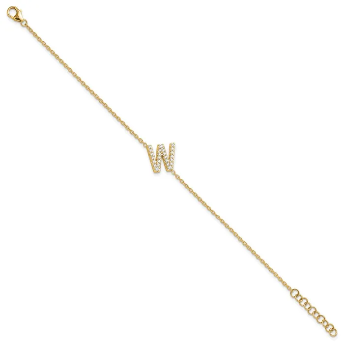 Bracelets goldiaca 14k Yellow Gold Natural Diamond Sideways Letter W w 1in ext Bracelet