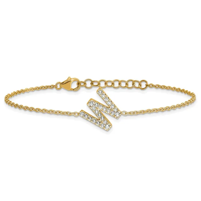 Bracelets goldiaca 14k Yellow Gold Natural Diamond Sideways Letter W w 1in ext Bracelet
