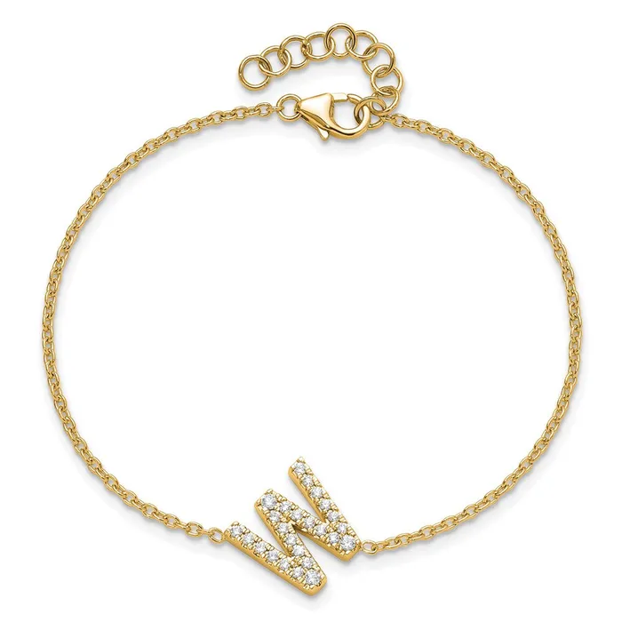 Bracelets goldiaca 14k Yellow Gold Natural Diamond Sideways Letter W w 1in ext Bracelet