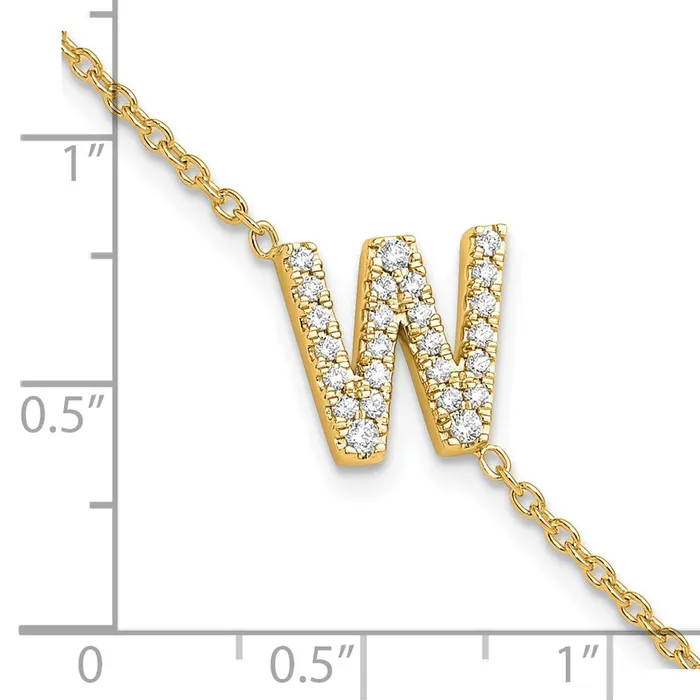 Bracelets goldiaca 14k Yellow Gold Natural Diamond Sideways Letter W w 1in ext Bracelet