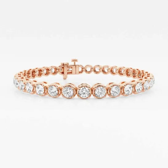 Bracelets JMS always Original Brilliant Diamond 14K Rose Gold 8 ctw Round Lab Grown Diamond Four Prong Tennis Bracelet 7 Inches FG SI1