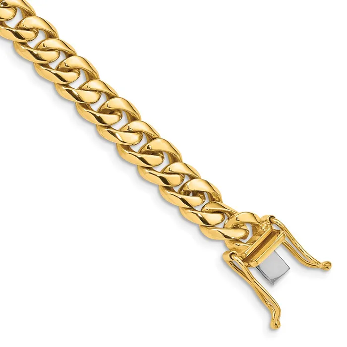 Bracelets MDS Solid 14K Yellow Gold 9 inch 725mm Hand Polished Rounded Curb Link with Box Catch Clasp Bracelet