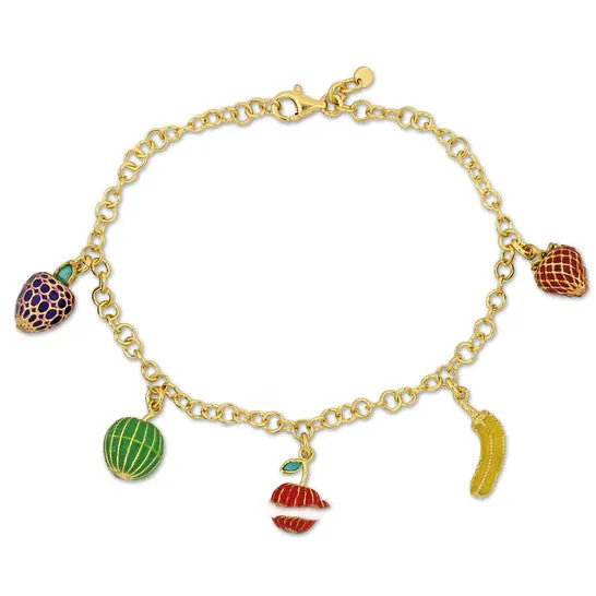 Bracelets Original Amour Five Fruit Enamel Charm Bracelet in Yellow Plated Sterling Silver JMS always