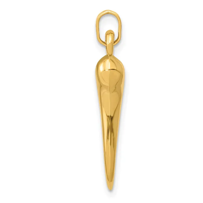 Charm Necklaces 14k Yellow Gold Hollow 24x6mm 3D Italian Cornicello Horn Luck Charm Goldia