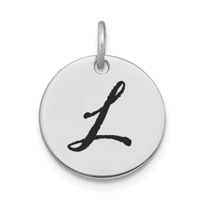 Charm Necklaces Goldia 14k White Goldw Polished Black Enamel Letter L Initial Disk Charm