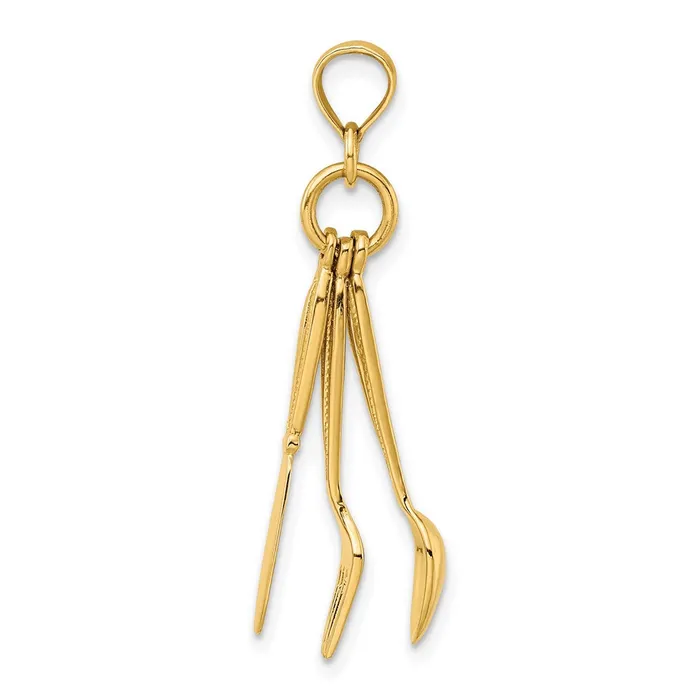 Charm Necklaces Goldia 14k Yellow Gold 3D Moveable Knife Fork and Spoon Charm