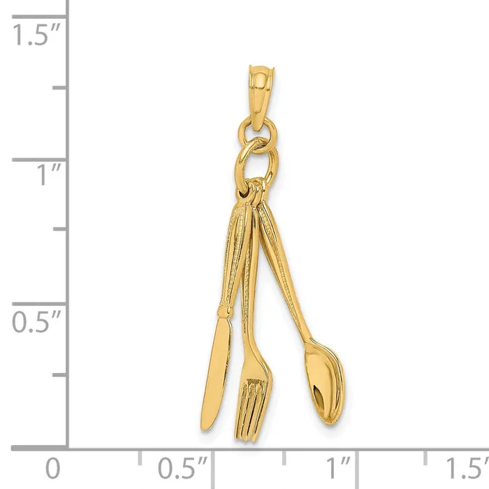 Charm Necklaces Goldia 14k Yellow Gold 3D Moveable Knife Fork and Spoon Charm