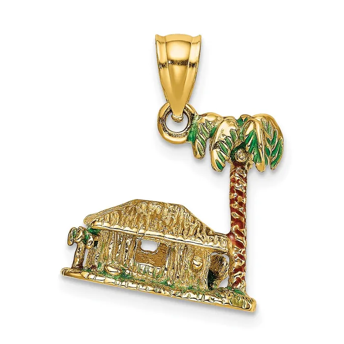 Charm Necklaces Goldia 14k Yellow Gold 3D WEnamel Palm Tree and Hut Charm