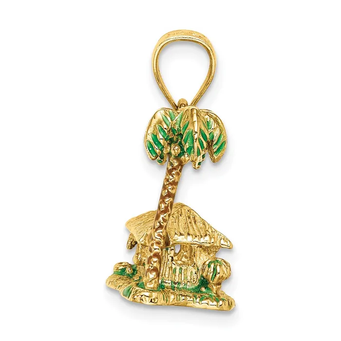 Charm Necklaces Goldia 14k Yellow Gold 3D WEnamel Palm Tree and Hut Charm