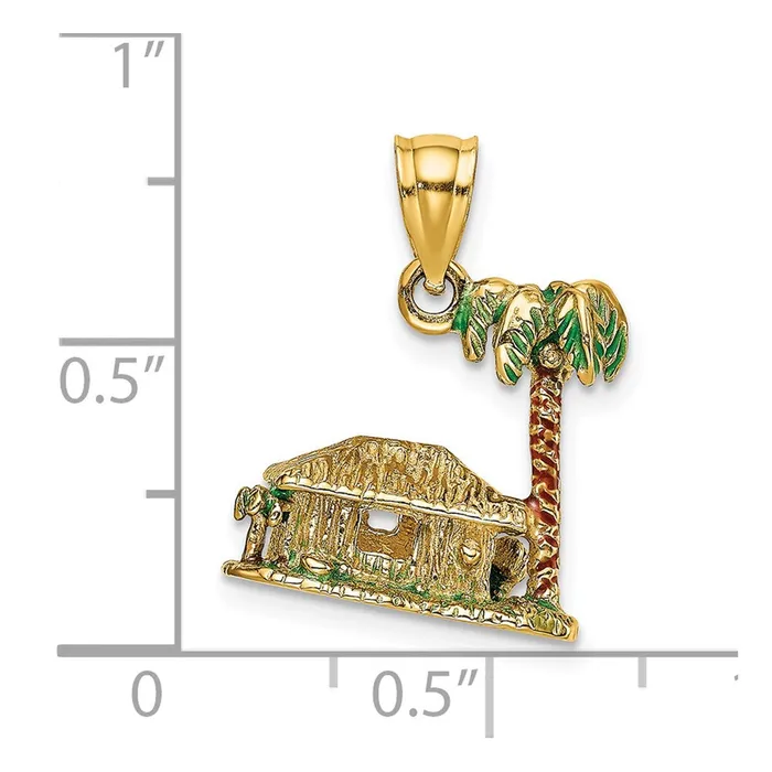 Charm Necklaces Goldia 14k Yellow Gold 3D WEnamel Palm Tree and Hut Charm