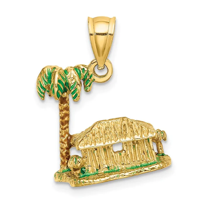 Charm Necklaces Goldia 14k Yellow Gold 3D WEnamel Palm Tree and Hut Charm