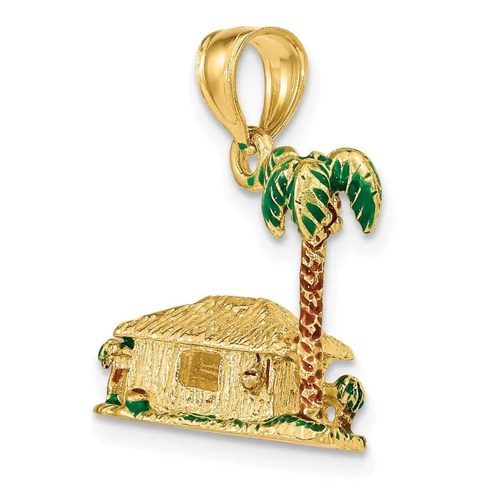 Charm Necklaces Goldia 14k Yellow Gold 3D WEnamel Palm Tree and Hut Charm