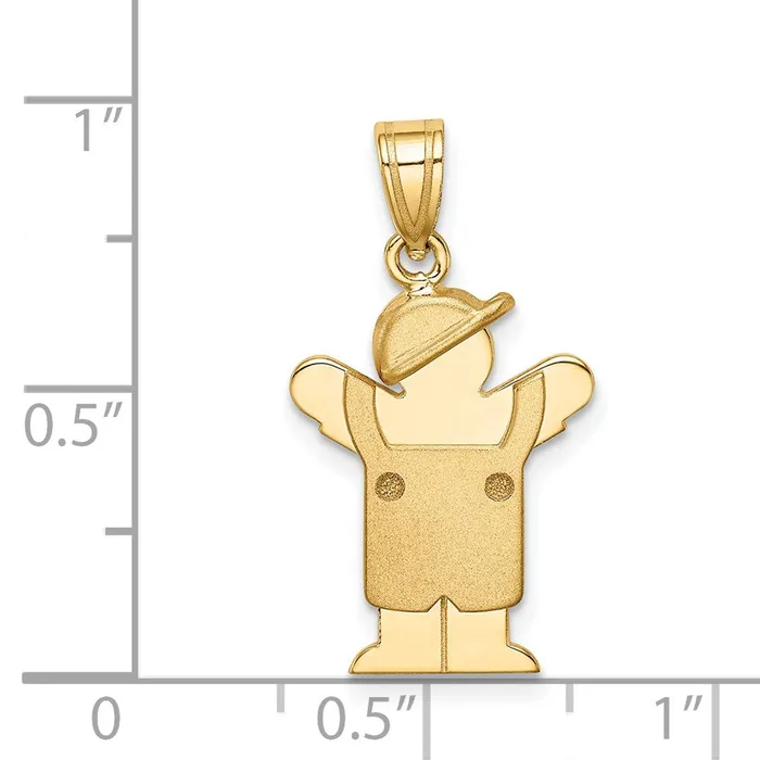 Charm Necklaces Goldia 14k Yellow Gold Solid Engravable Boy in Overalls with Hat on Left Charm