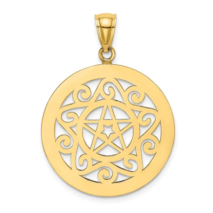 Charm Necklaces Goldia 14k Yellow Gold Tribal Star In Round Frame Charm