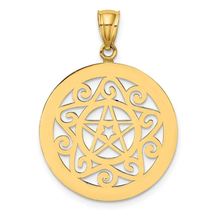 Charm Necklaces Goldia 14k Yellow Gold Tribal Star In Round Frame Charm